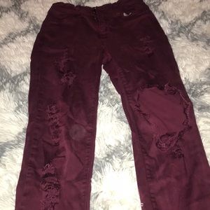 Maroon ripped high waisted skinny jeans